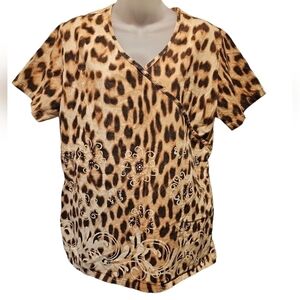 ACTUAL; Leopard Print Scrub Top, Sz Medium